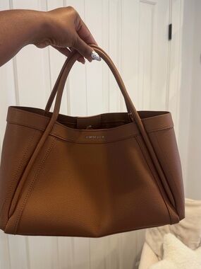 Newbella Cognac Pebbled Leather Tote - Structured Everyday Handbag
